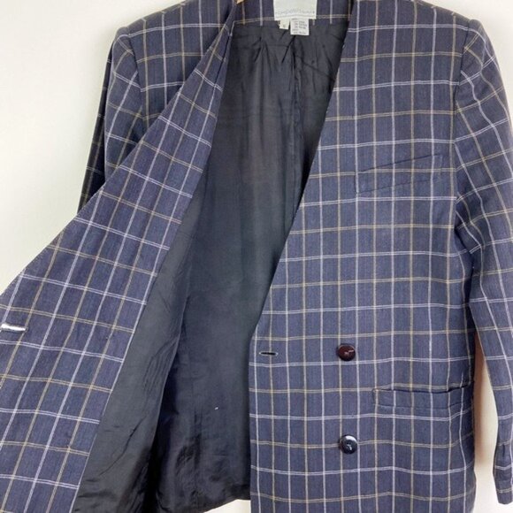 Vintage 90's Linen-Blend Plaid Double Breasted Blazer - Picture 5 of 13